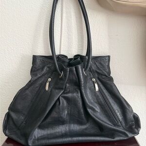 Black Slouchy Genuine Leather Shoulder Bag Made In Italy